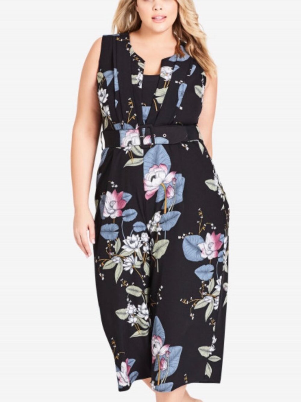 City Chic Trendy‎ Bonsai Floral Wide Leg Sleeveless Cropped Jumpsuit Plus Sz 20